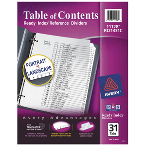 SEPARADOR PREDISEÑADO CON PESTAÑAS BLANCAS 1-31