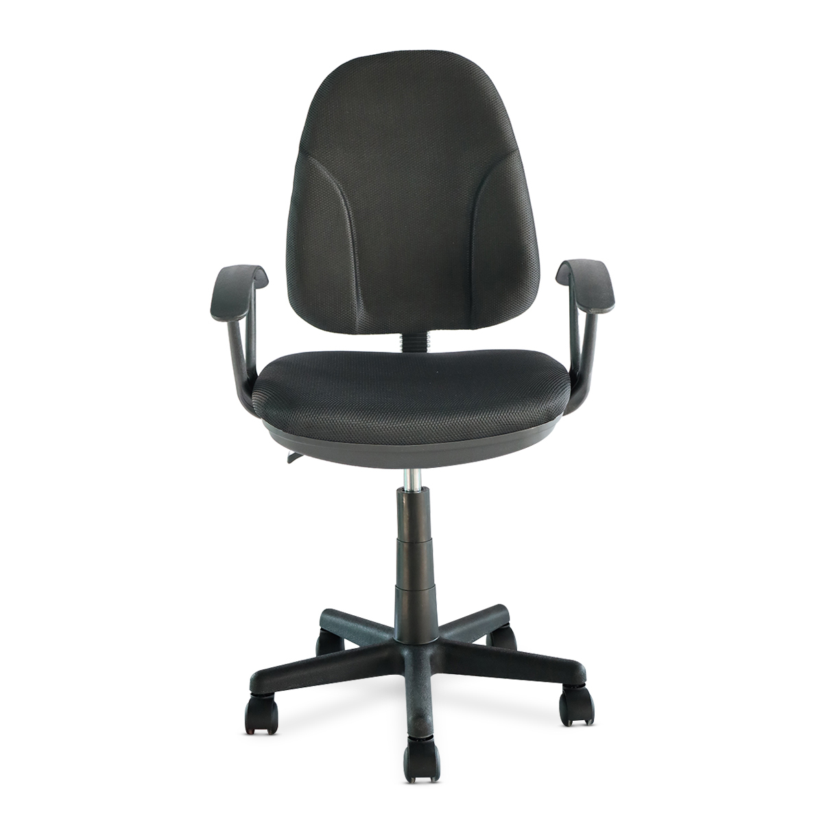 SILLA SECRETARIAL DE TELA CON BRAZOS COLOR NEGRO ERGONOMICA