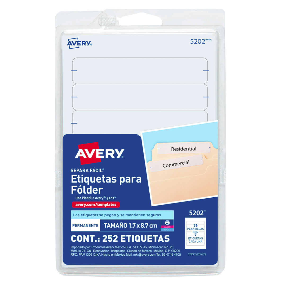 ETIQUETA FÓLDER BLANCA LÁSER/INKJET 1.7 X 8.7 CM, PAQ 252