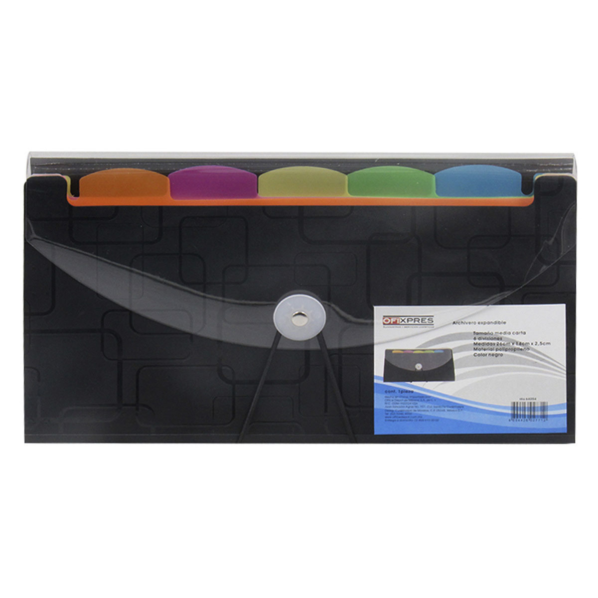ARCHIVERO EXPANDIBLE 6 DIVISIONES TCHEQUE C/LIGA DISENO CUADROS COLOR NGO