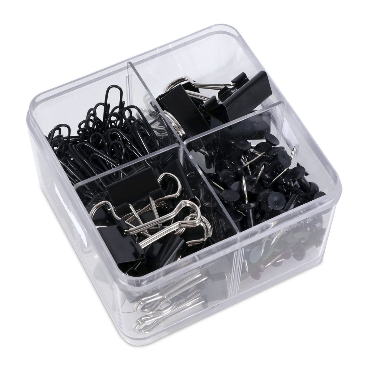 CLIP PIN IOFFICE NEGRO 224U (CONTIENE: SUJETADOCUMENTOS DE 25MM 6U + DE 19MM 18U + 28MM CLIPS 120U + PUSH PIN 80U)