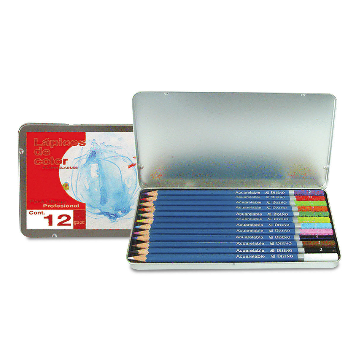 ESTUCHE METAL LAPICES COLOR ACUARE C/12