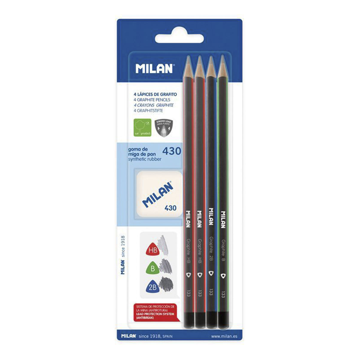 LAPIZ DE GRAFITO MILAN TRIANGULARES + BORRADOR 5U