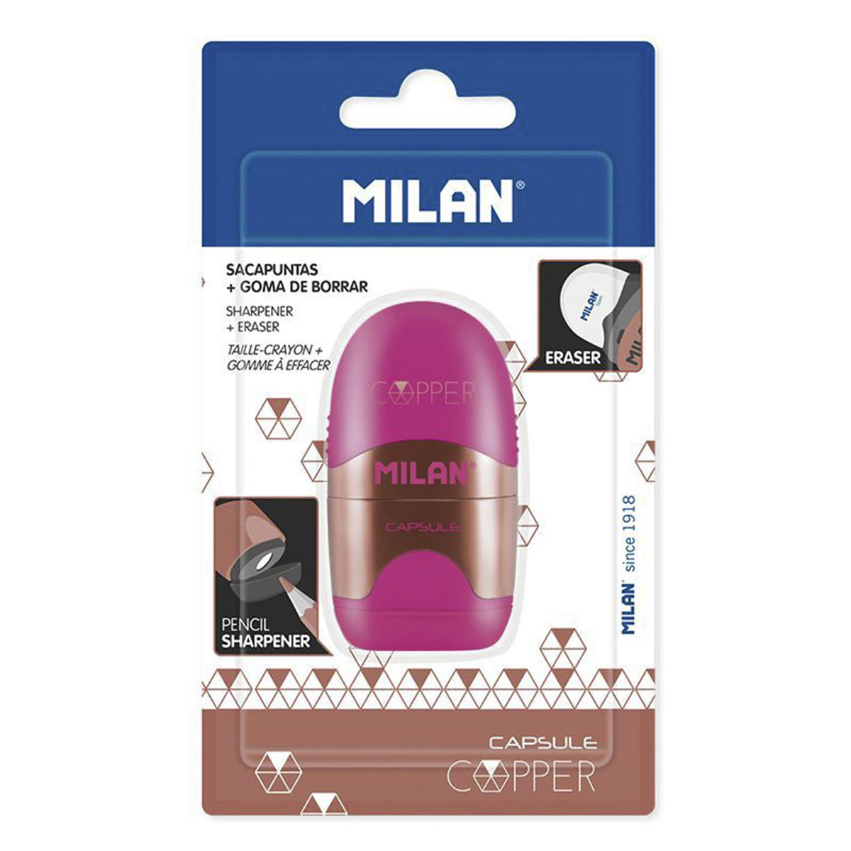BORRADOR SACAPUNTAS MILAN CAPSULE COPPER ROSA