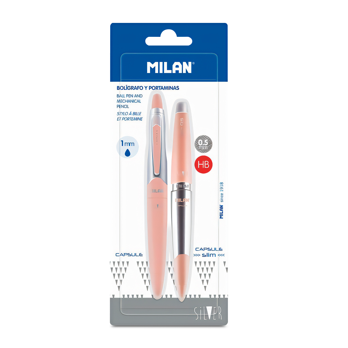SET MILAN BOLIGRAFO+PORTAMINA CAPSULE SILVER ROSA