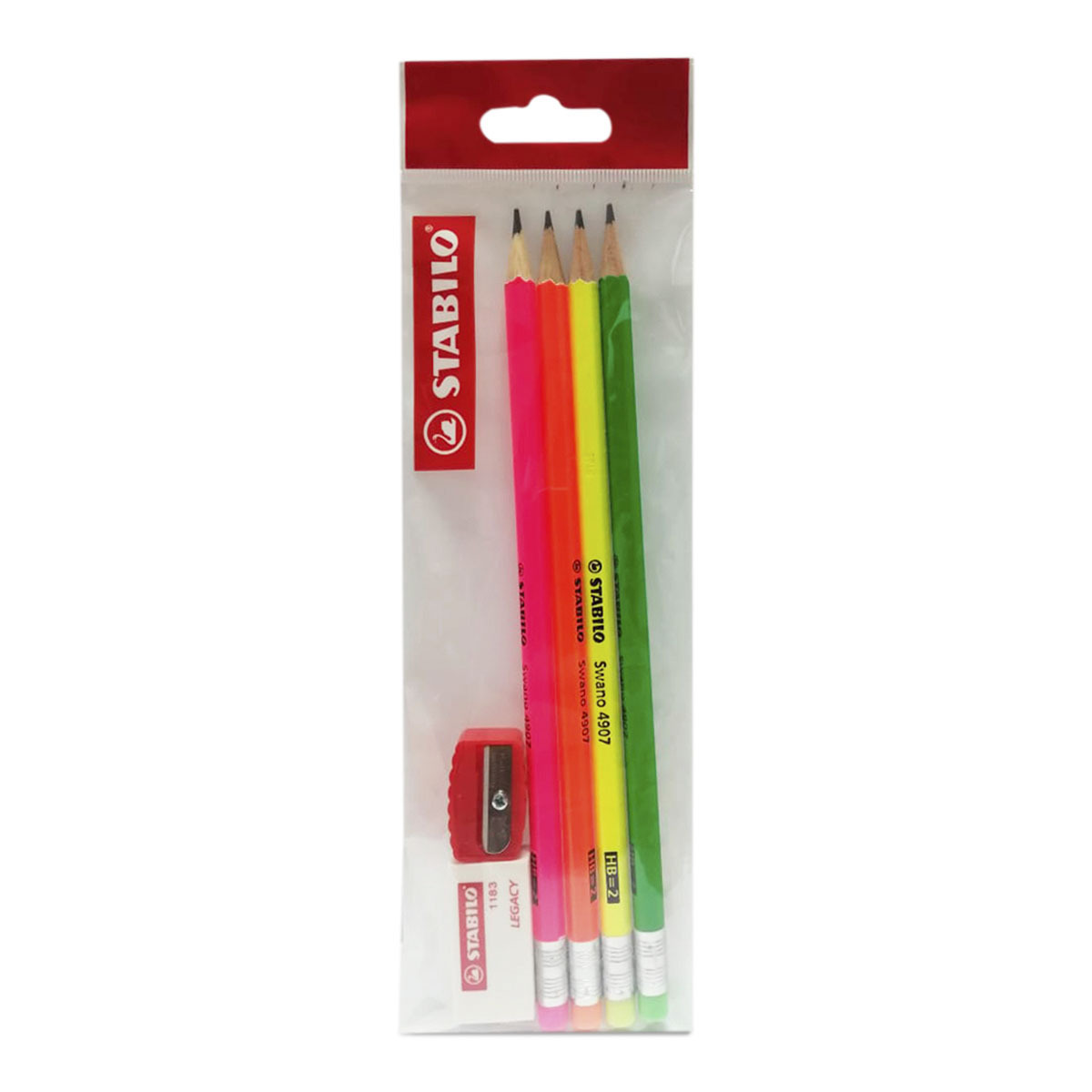 COMBO STABILO LAPIZ NEON HB BORRADOR+SACAPUNTA 4U.