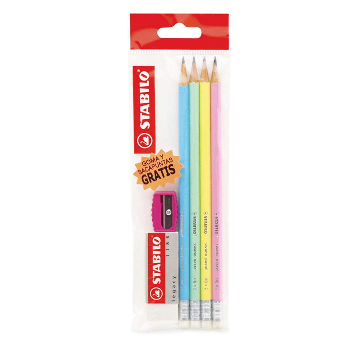 COMBO STABILO LAPIZ PASTEL HB BORRADOR+SACAPUNTA 4U.