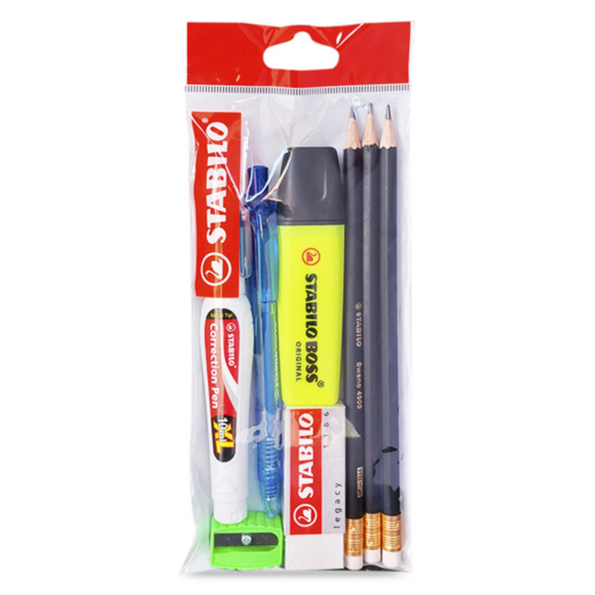 COMBO STABILO 3LAPICES+CORRECTOR+BORRA+SACAPUNTA+BOLIGRAFO