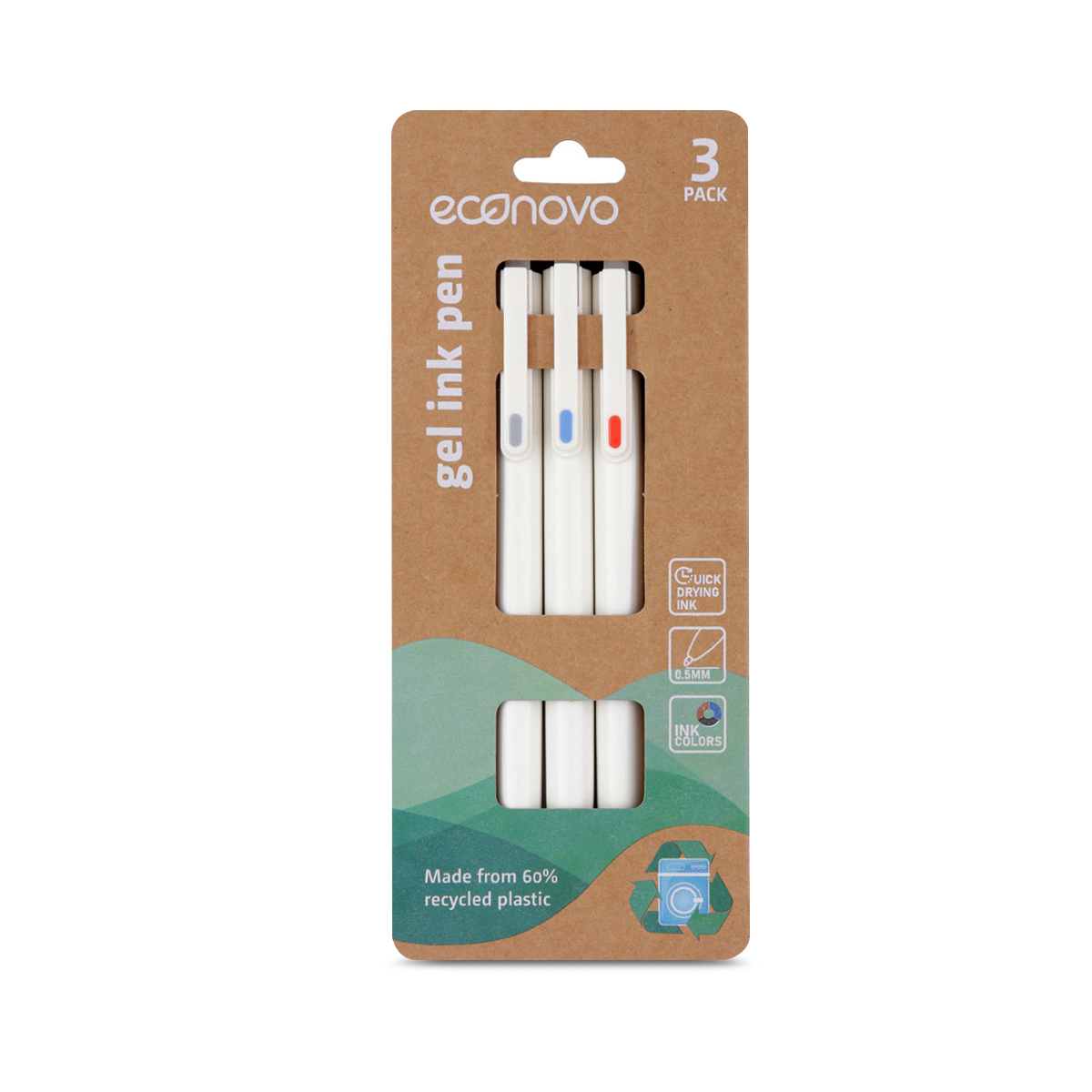 BOLIGRAFO GEL RETRACTIL ECONOVO 0.5MM 3U (NEGRO, AZUL, ROJO)