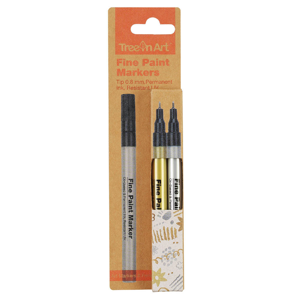 MARCADOR PAINT PUNTA FINA TREE IN ART DORADOO Y PLATEADO 0.8MM 2U