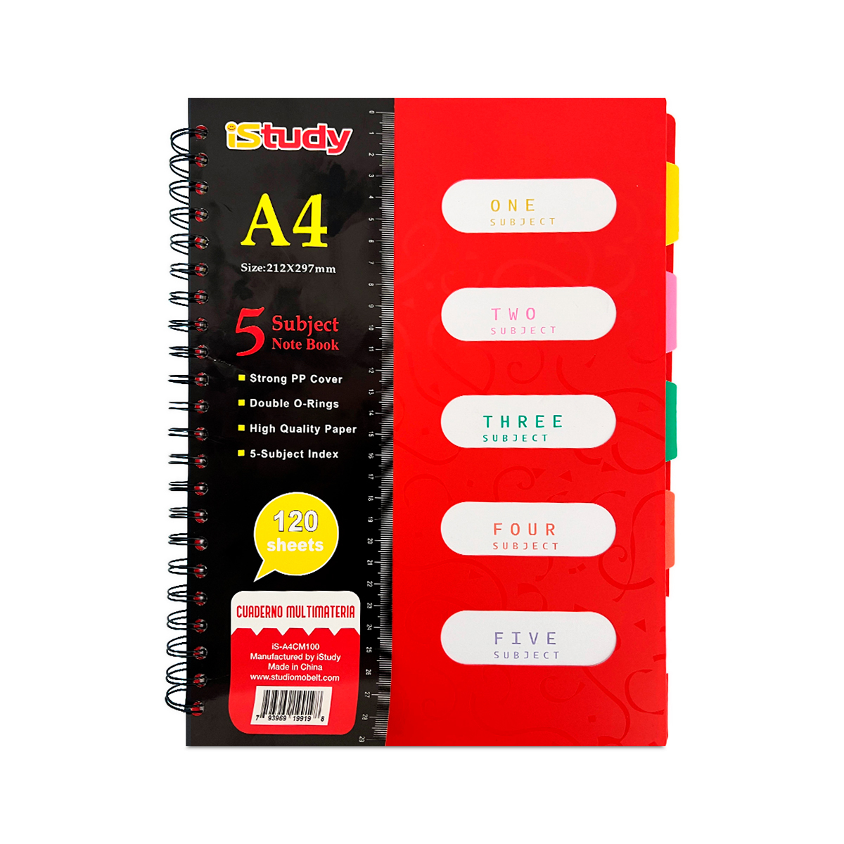 CUADERNO ESPIRAL ISTUDY A4 MULTIMATERIAS 5 DIVISIONES 70G COLORES SURTIDOS