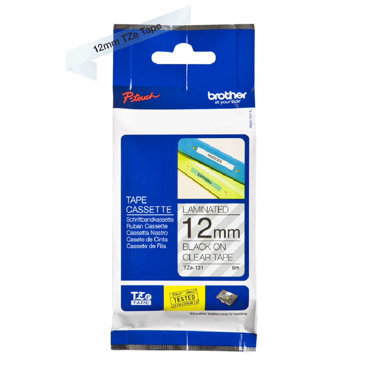 CINTA BROTHER NEGRO SOBRE TRANSPARENTE 12MM TZE131