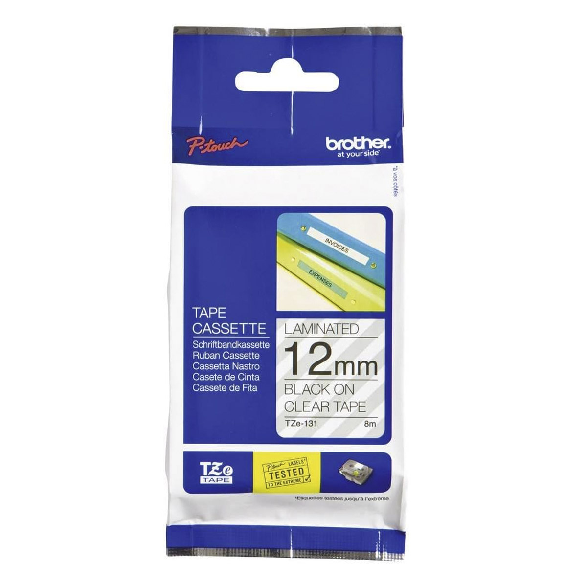 CINTA BROTHER NEGRO SOBRE TRANSPARENTE 12MM TZE131 2PK