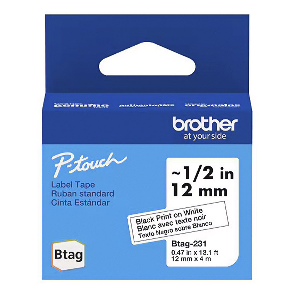 CINTA BROTHER P-TOUCH BTAG231 NEGRA SOBRE BLANCO 12MM X 4M