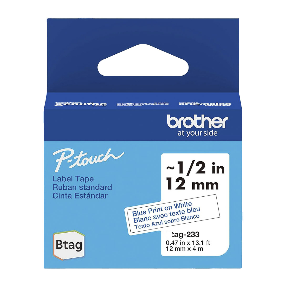 CINTA BRTOHER P-TOUCH BTAG233 AZUL SOBRE BLANCO 12MM X  4M