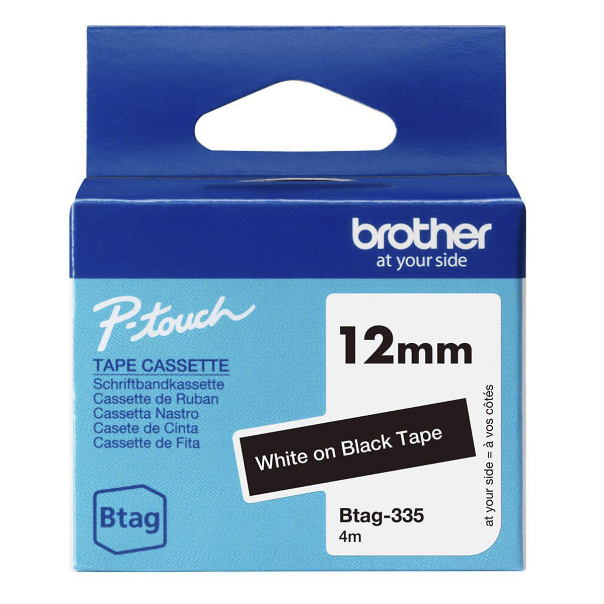 CINTA BROTHER P-TOUCH BTAG335 BLANCO SOBRE NEGRO 12MM X 4M