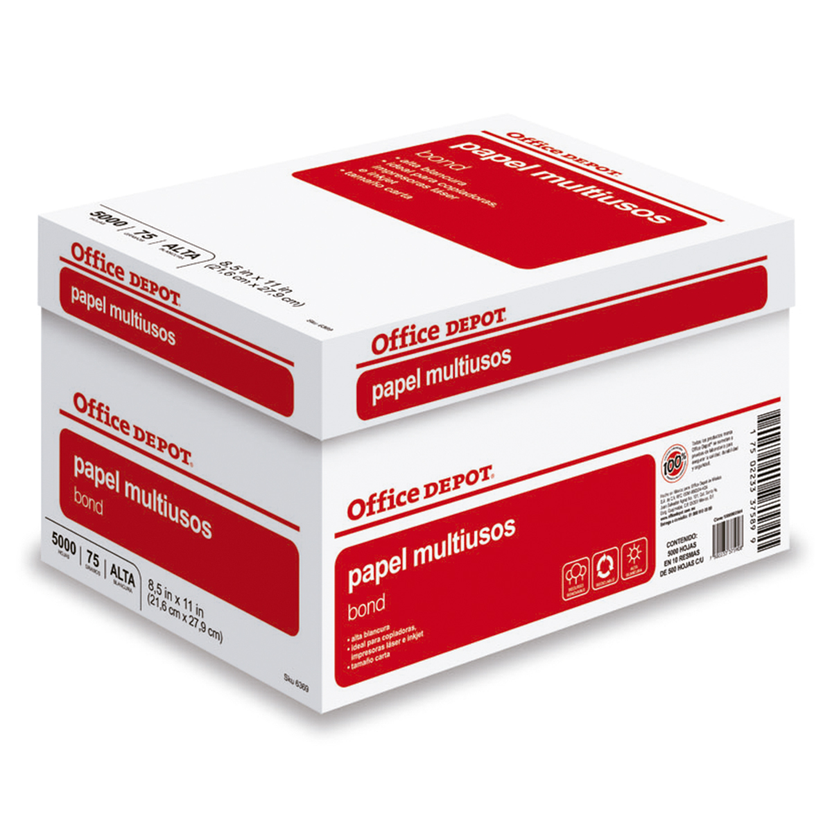 PAPEL OFFICE DEPOT T/CARTA CAJA 5000 HJS 75 GR (ROJO)