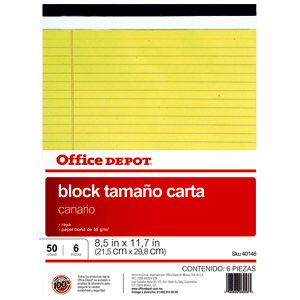 BLOCK T/CARTA 8.5X11.75 CANARIO PAQUETE 6 UNIDADES BLOCK T/CARTA 8.5X11.75 CANARIO PAQUETE 6 UNIDADES