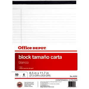BLOCK T/CARTA 8.5X 11.75 BLANCO RAYA PAQUETE 6 BLOCK T/CARTA 8.5X 11.75 BLANCO RAYA PAQUETE 6