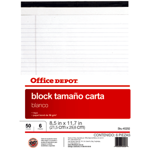 BLOCK TAMAÑO CARTA BLANCO RAYA OFFICE DEPOT