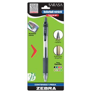 ROLLERBALL ZEBRA SARASA TINTA DE GEL COLOR NEGRO 1U