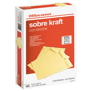 SOBRE OFFICE DEPOT CON BROCHE METALICO MED. CARTA 100U SOBRE OFFICE DEPOT CON BROCHE METALICO MED. CARTA 100U