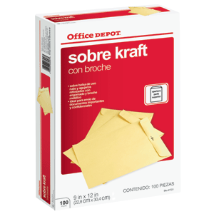 SOBRES C/BROCHE METALICO CARTA 100 PK OFFICE DEPOT