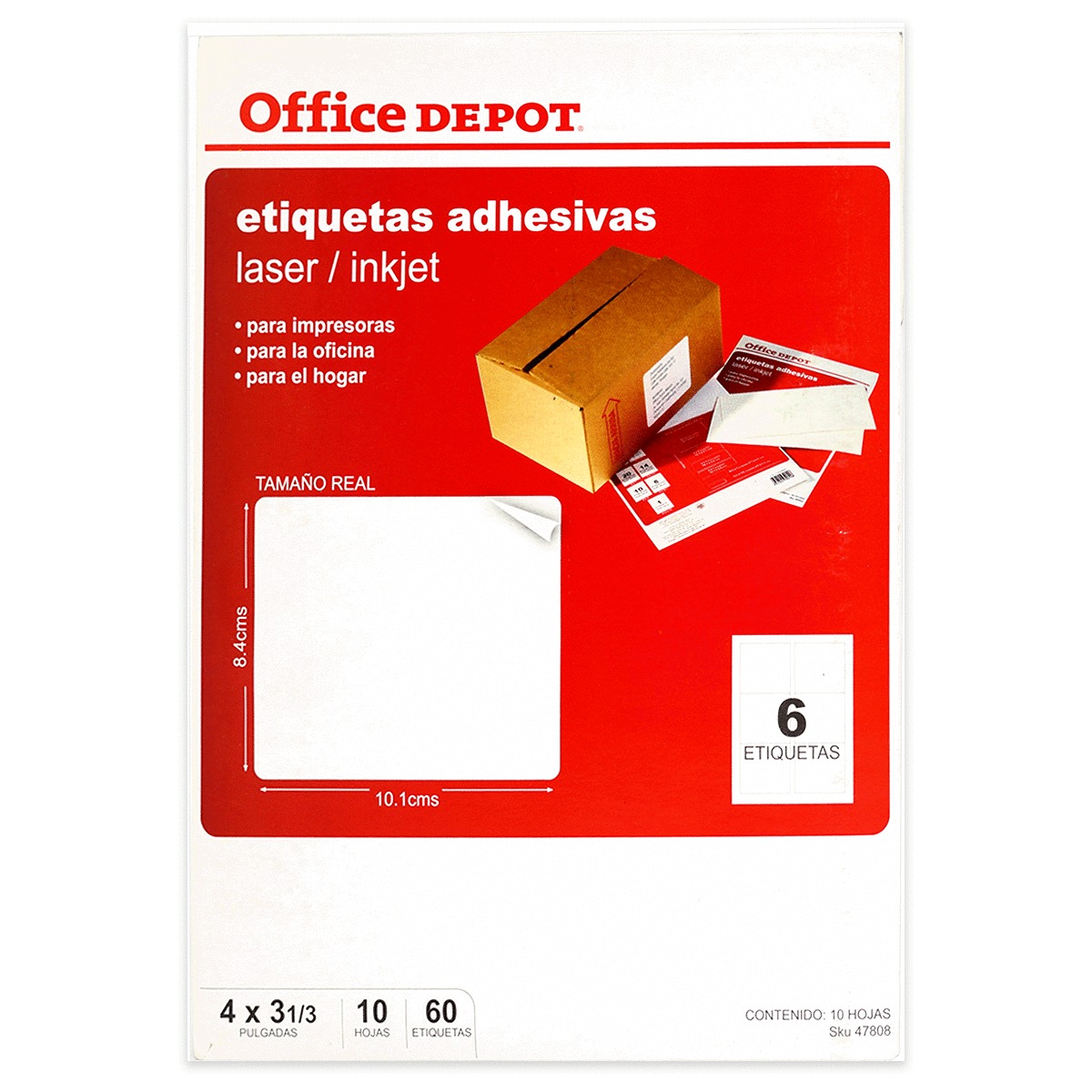 ETIQUETA ADHESIVA LASER INKJET 4 X 3 1/3 PULG 10 HOJAS 60 ETIQUETAS