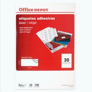 ETIQUETA ADHESIVA LASER INKJET 2 5/8 X 1 PULG 25 HOJAS 750 ETIQUETAS ETIQUETA ADHESIVA LASER INKJET 2 5/8 X 1 PULG 25 HOJAS 750 ETIQUETAS