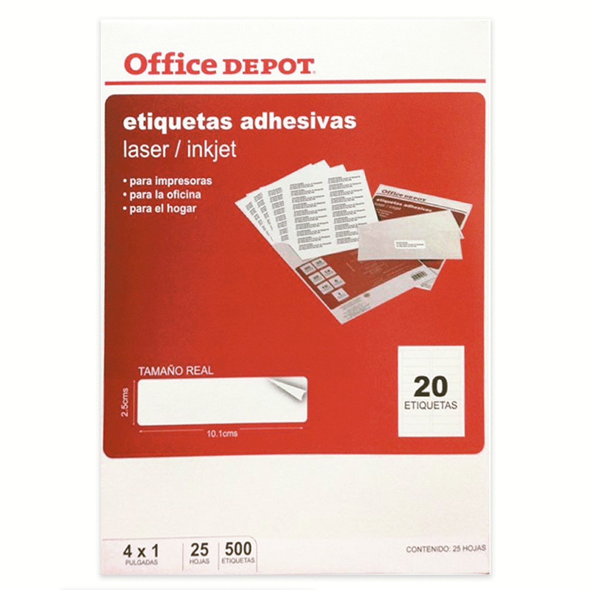 ETIQUETA ADHESIVA LASER INKJET 4 X 1 PULG  25 HOJAS 500 ETIQUETAS