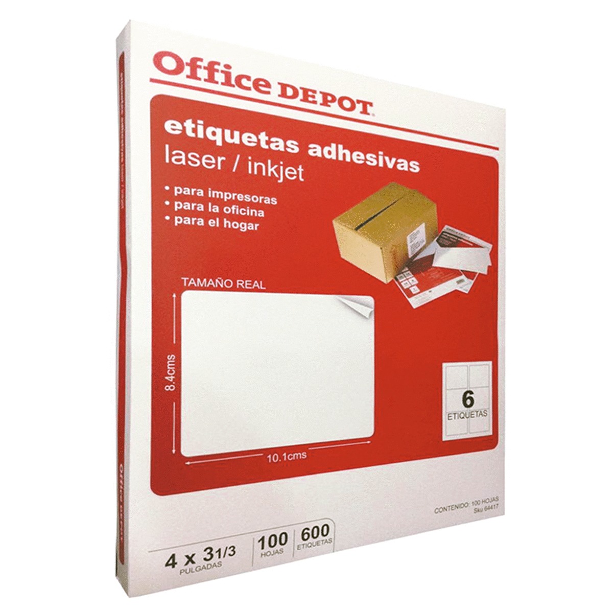 ETIQUETA ADHESIVA LASER INKJET 4 X 3 1/3 PULG 100 HOJAS 600 ETIQUETAS