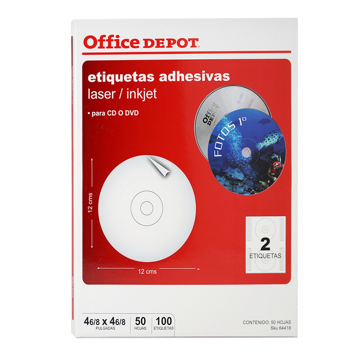 ETIQUETA ADHESIVA LASER INKJET PARA CD 100 ETIQUETAS