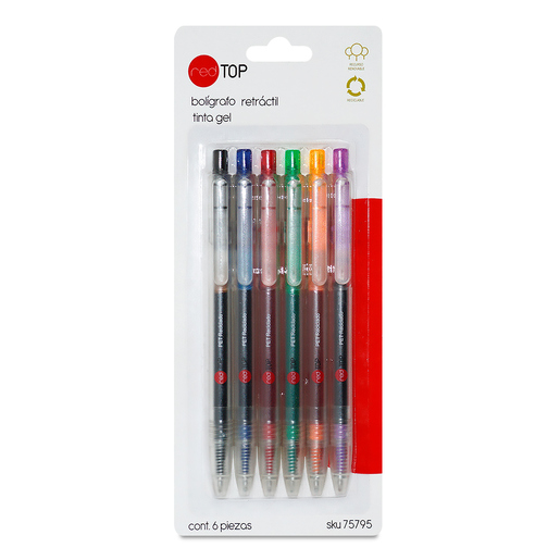 BOLIGRAFO RETRACTIL GEL PTO MEDIANO 0.7MM 6U