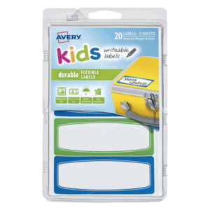 ETIQ RECTANGULAR DURABLE P/NIÑOS AZUL VERDE