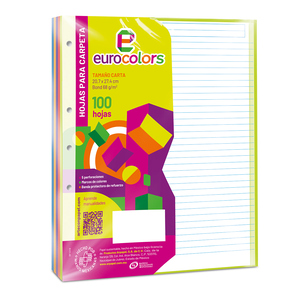 HOJAS PARA CARPETA EUROCOLOR LINEA ARCOIRIS 76G 100H HOJAS PARA CARPETA EUROCOLOR LINEA ARCOIRIS 76G 100H