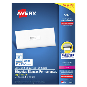 ETIQUETA BLANCA PERMANENTE LÁSER 2.5 CM X 6.7 CM PAQ 750 ETIQUETA BLANCA PERMANENTE LÁSER 2.5 CM X 6.7 CM PAQ 750