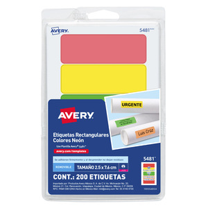 ETIQUETA RECTANGULAR VARIOS COLORES LÁSER 2.5 CM X 7.6 CM PAQ 200 ETIQUETA RECTANGULAR VARIOS COLORES LÁSER 2.5 CM X 7.6 CM PAQ 200