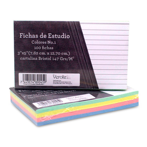 PAQUETE X 100 FICHAS RAYADAS COLORES 3X5 PAQUETE X 100 FICHAS RAYADAS COLORES 3X5