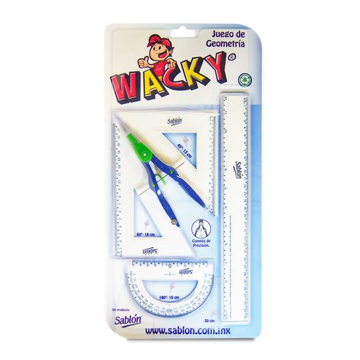JUEGO DE GEOMETRIA SABLON CLEAR CON REGLA DE 30 CM Y COMPAS