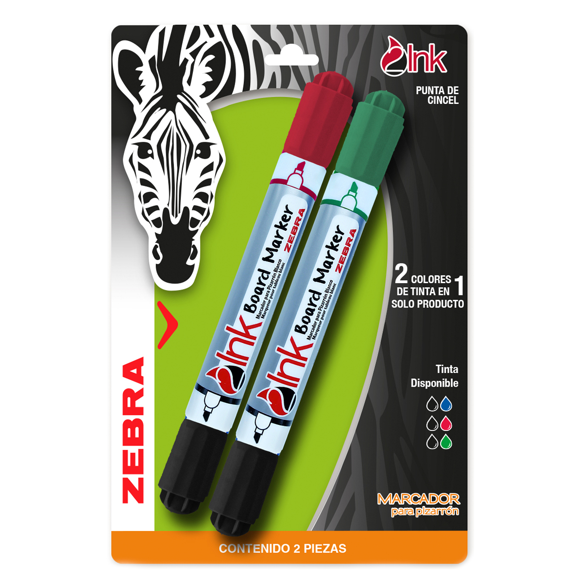 MARCADOR PARA PIZARRON ZEBRA 2INK DOBLE PUNTA SURTIDO 2U