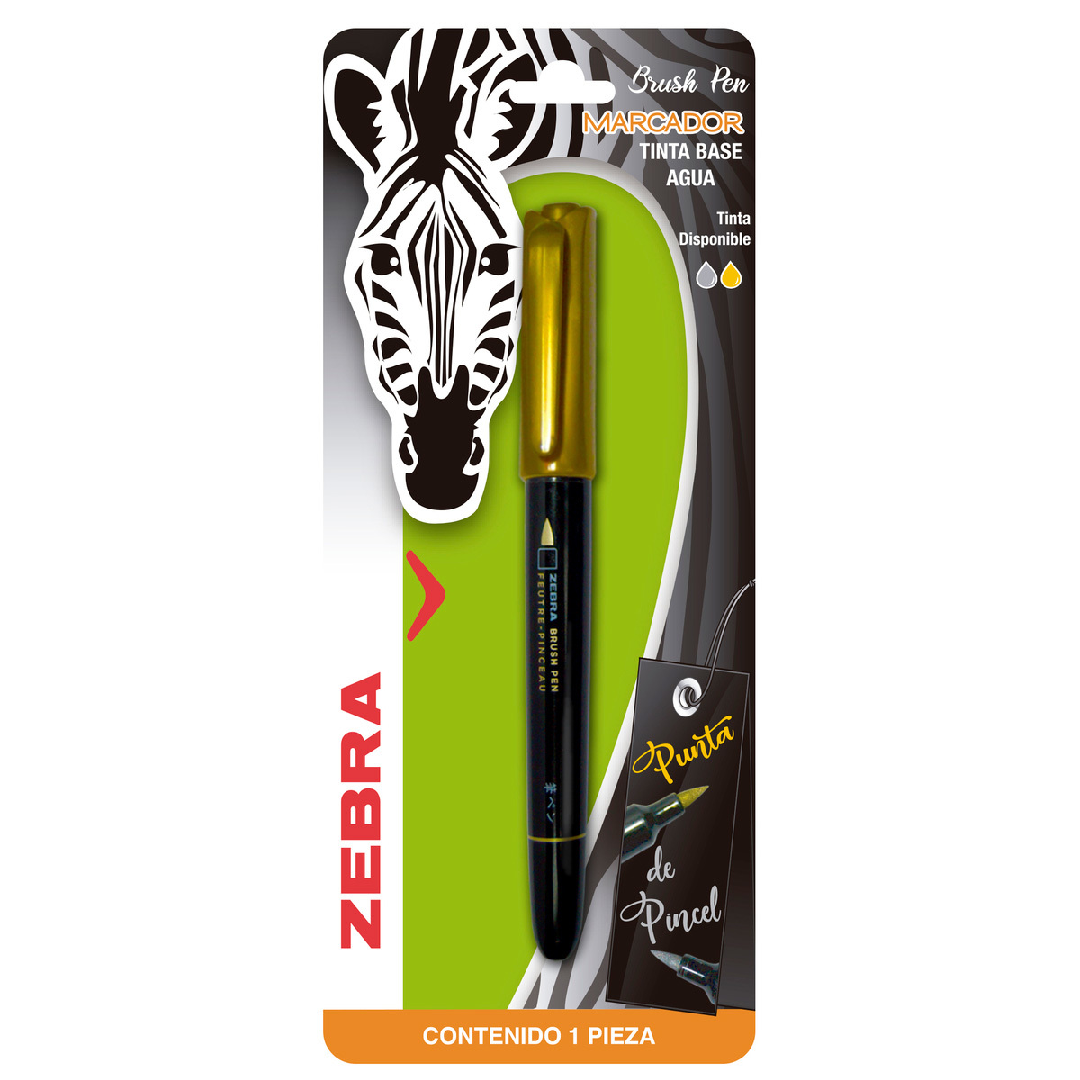 MARCADOR PUNTA DE PINCEL ZEBRA (BASE AGUA, COLOR ORO)