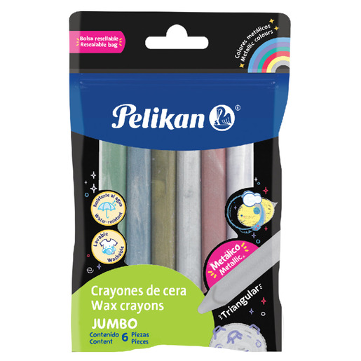 CRAYONES PELIKAN JUMBO TRIANGULARES 6U (COLORES METALICOS)
