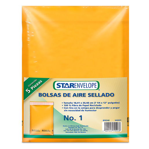 SOBRE MANILA CON BURBUJA MEDIO OFICIO (7 1/4 X 12 ) 5U