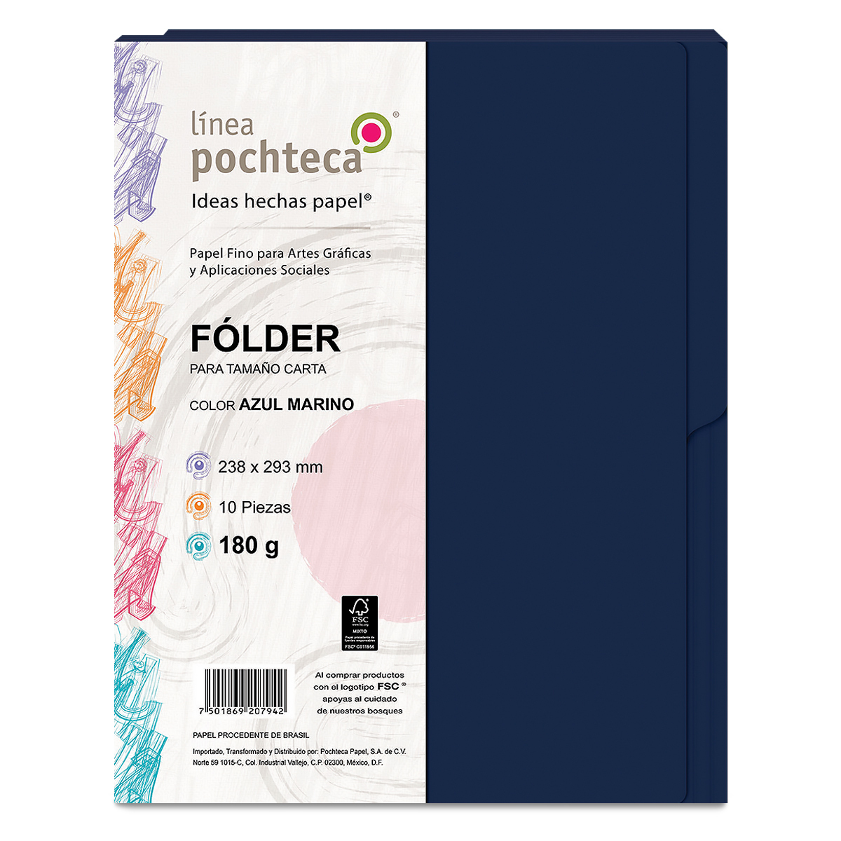 FOLDER CARTA POCHTECA AZUL 10U