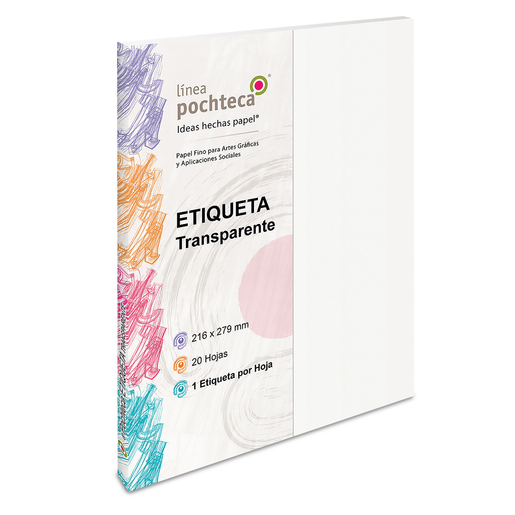 ETIQUETA ADHESIVA CARTA TRANSPARENTES, 20 HOJAS, TAMANO 216 X 279mm