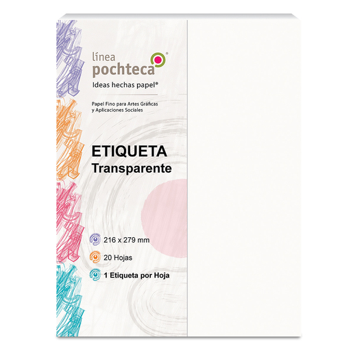 ETIQUETA ADHESIVA CARTA TRANSPARENTES, 20 HOJAS, TAMANO 216 X 279mm
