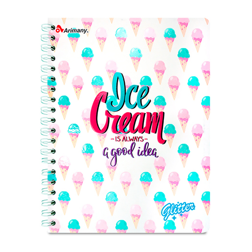 CUADERNO ESPIRAL ARIMANY GLITTER LINEAS 100H (SEMI DURA)