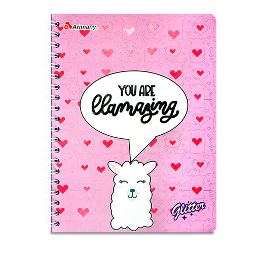 CUADERNO ESPIRAL ARIMANY GLITTER LINEAS 100H (SEMI DURA)