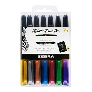 MARCADOR ZEBRA BRUSH PEN METALICO 7U( PUNTA DE CINCEL, TINTA AL COLOR DE LA TAPA)