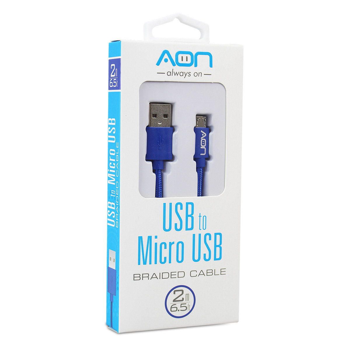 CABLE USB A MICRO 2 MTS AZUL MARCA AON